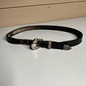 Nocona Leather Belt Mens 32 Black Western Engraved Silver Buckle Genuine Cowboy